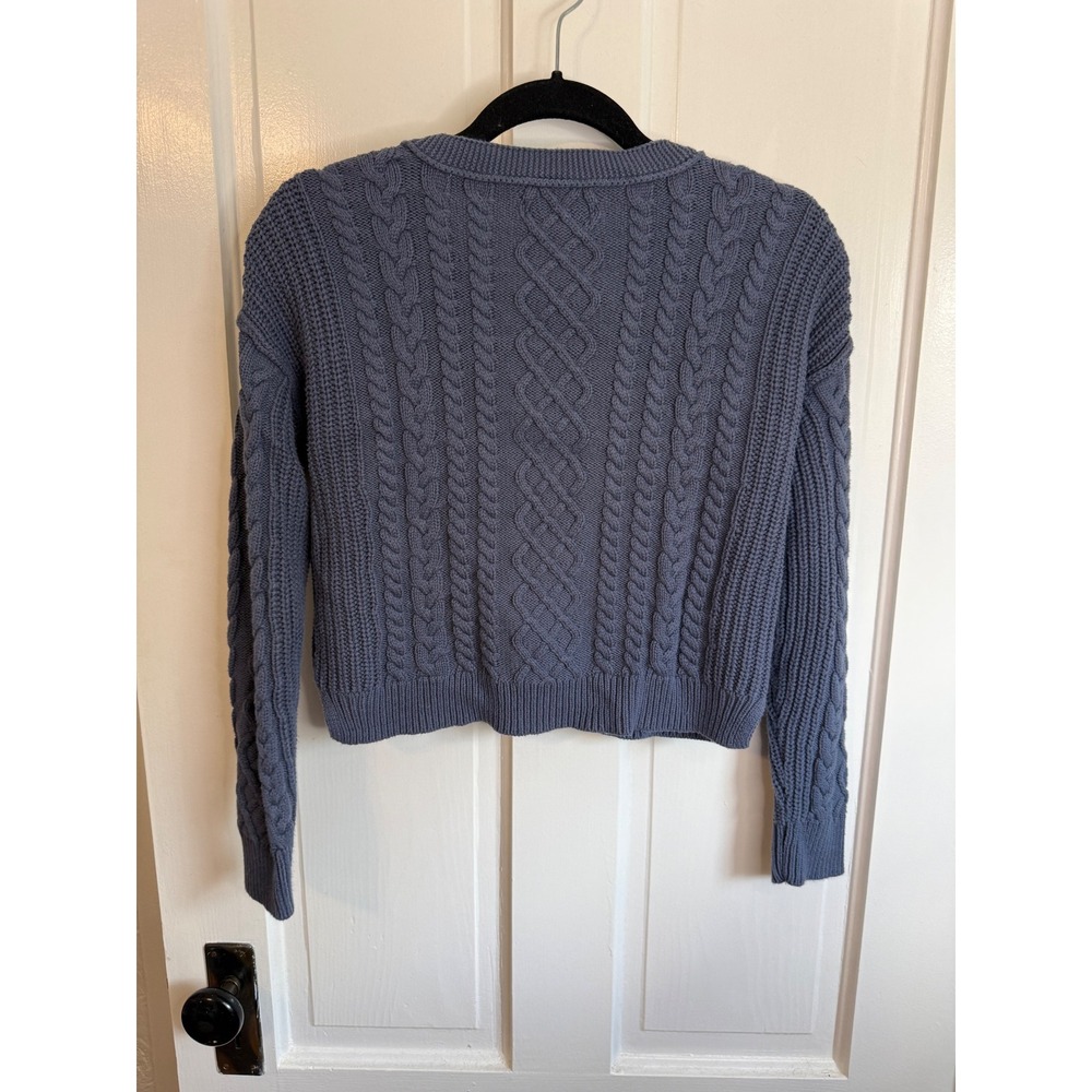 Aeropostale Womens XS Blue Cable Knit V-Neck Cropped Sweater Pullover Cotton - Picture 2 of 4
